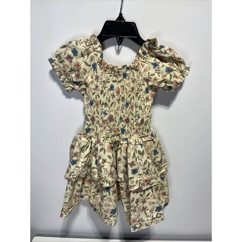 Rabbit + Bear Organic Cotton Floral Tiered Ruffle Dress Girls 2T Short Sleeve